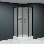 Душевая кабина полукруг, раздвижные двери, стеклянная, профиль чёрный- RGW AN-208B (Матовое-Сатинат, 1000x1000)